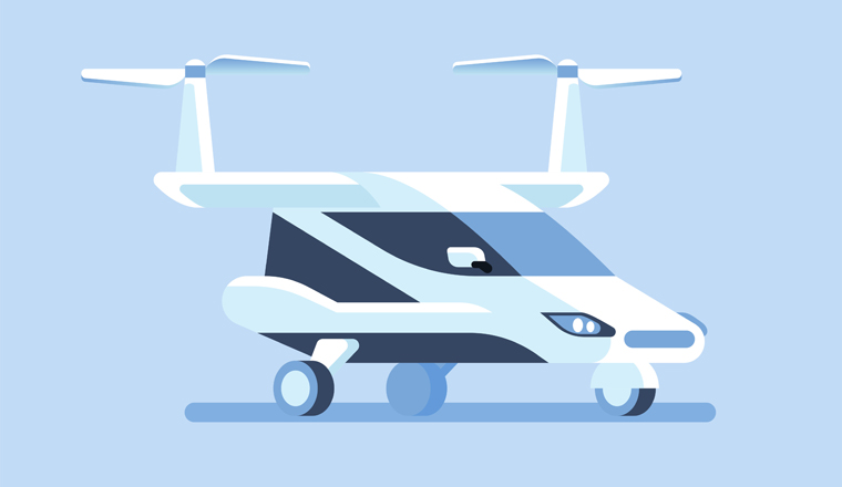 Self-driving flying car or taxi Vector illustration